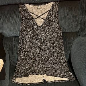 Old Navy Black and White Paisley Tank Top